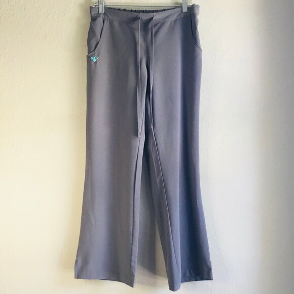 Scrub pants sz Small  ‘Med Couture’ stretchy quick dry boot cut/flare gray teal - Picture 1 of 6